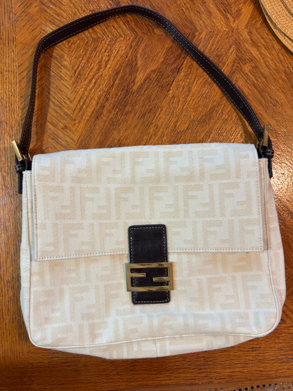Fendi Cream Canvas Zucca Mamma Baguette Shoulder Bag - Picture 2 of 9